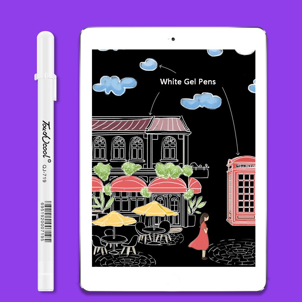 6Pc Highlighter White Gel Pens Fine Point Tip Gel Ink Pens for Illustration Black Paper Office School Stationery Tool #43