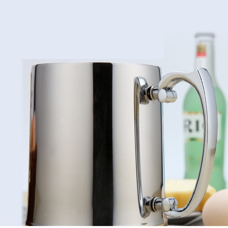 Dubbla lager 304 rostfritt stål ölmugg handtag kaffekopp frukost mjölk kopp handtag vinglas