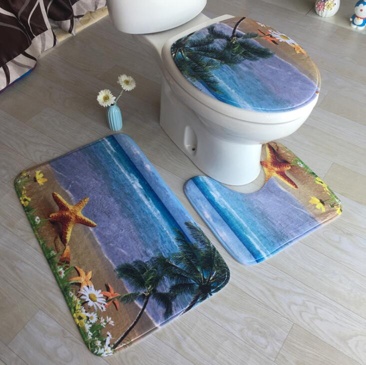 Flannel 3D Print Non Slip 3Pcs/Set Toilet Seat Cover WC Lid Toilet Cover Bathroom Pad Floor Mat Rug Carpet Vloerkleed ZCL512