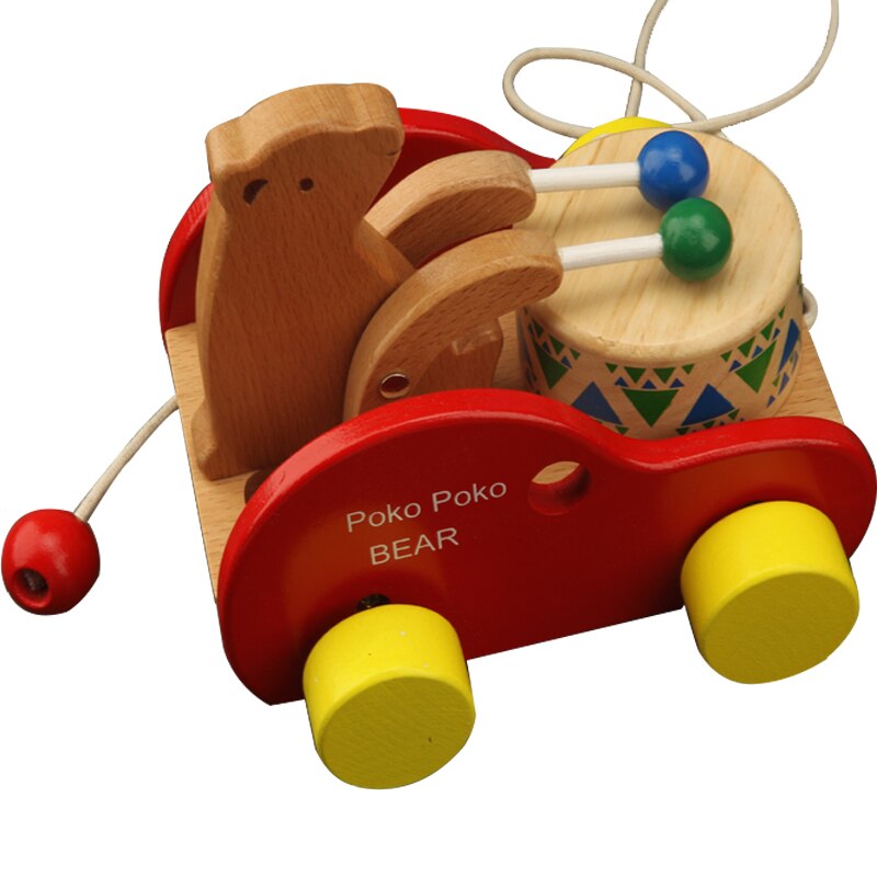 Børnepuslespil trætrækvogn 2-3- år gammel 6- år gammel baby pull-wire trailer bamse beat tromle ca: Default Title