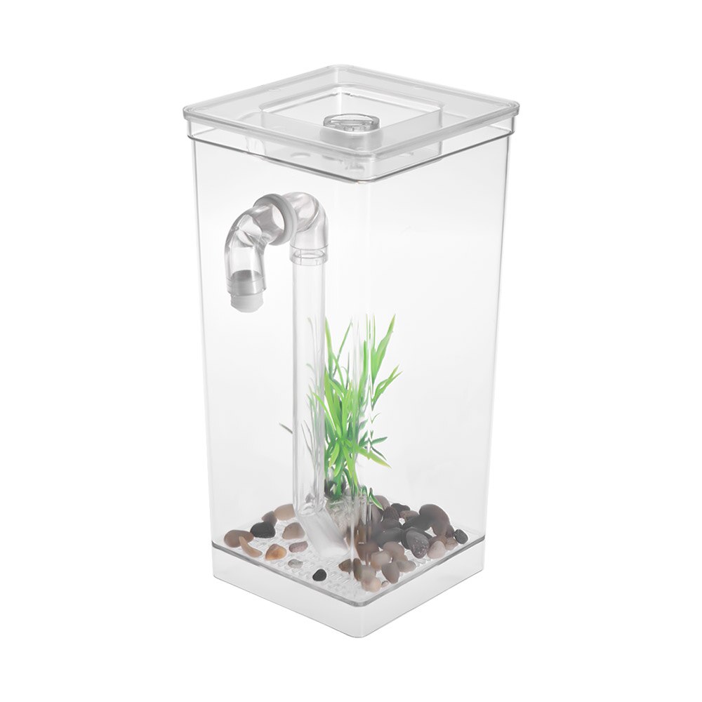 mini akvarium fisketank med ledet lampe fiskekamp sylinder selvrensende liten akvarium akryl skrivebord akvarium boks