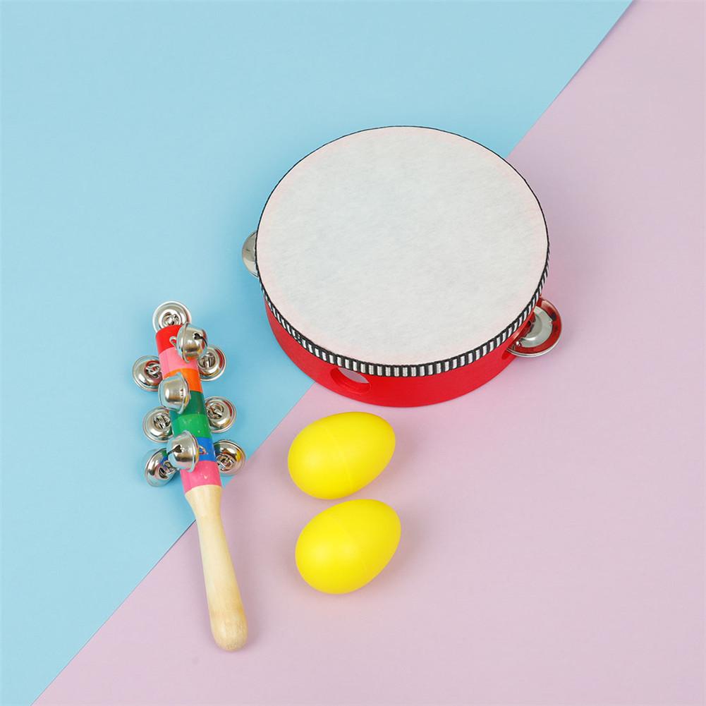 10 Pcs/set Musical Instruments Set 6 Inch Red Hand Tambourine + Double Rain Sound + Yellow Sand Egg