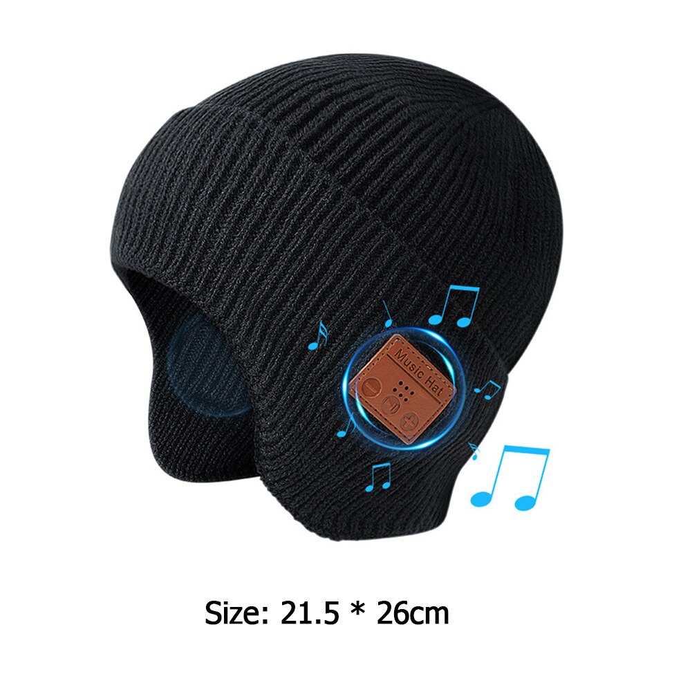 Gorro Unisex con tapa para cubrir las orejas, auriculares inalámbricos con micrófono, extraíble, Compatible con Bluetooth 5,0, sombrero de música: Black