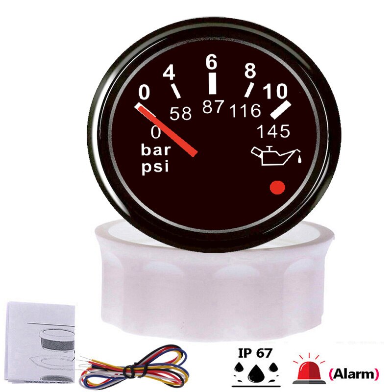 Indicador de presión de aceite de motor de 52mm para coche, 0 ~ 5Bar/ 0 ~ 10Bar para señal de 0-184 Ohm, indicador de presión de aceite con luz de alarma