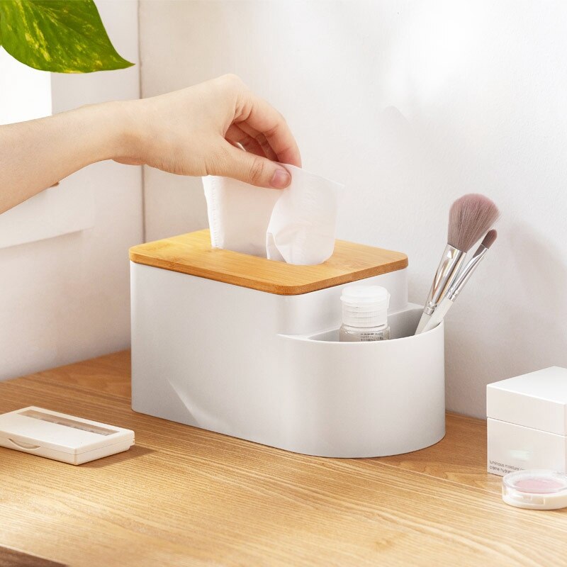 Phoebe Bamboe Cover Tissues Deksel En Opslag Caddy Voor Badkamer Ijdelheid Werkbladen-Wit