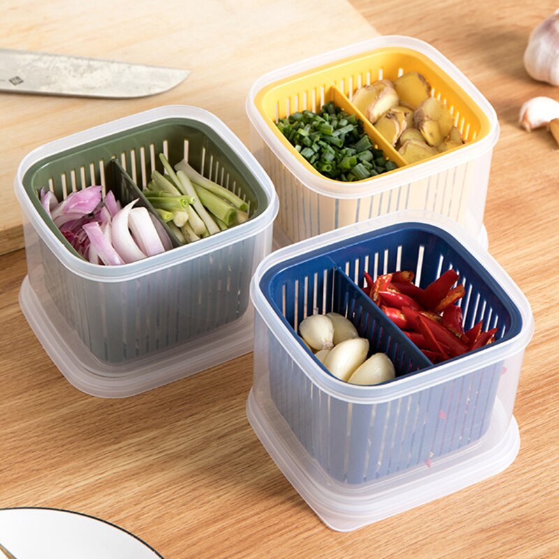 Drain fresh box Refrigerator Fresh-Keeping Box Fruit Vegetable Drain Crisper Kitchen sealed Storage Box Containers With Lid