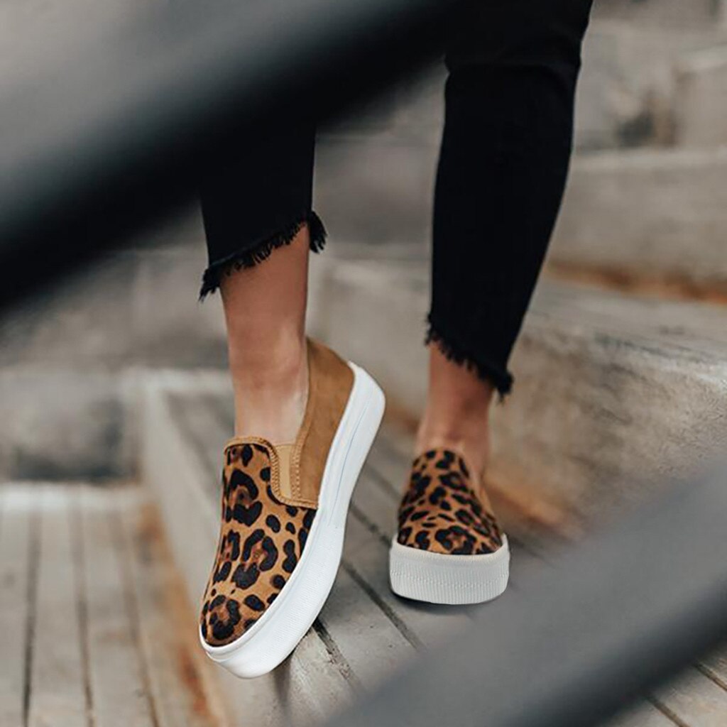 Skor kvinna platta chaussures femme skor kvinnor dam leopard casual loafers romerska tyg canvas skor