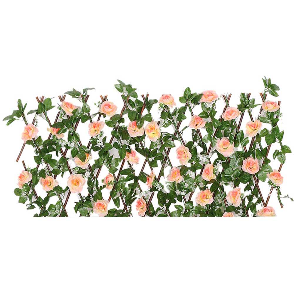 22x10x19cm Retractable Artificial Garden Fence Expandable Faux Flowers Privacy Fence Wood Vines Climbing Frame Home Decorations: Champagne
