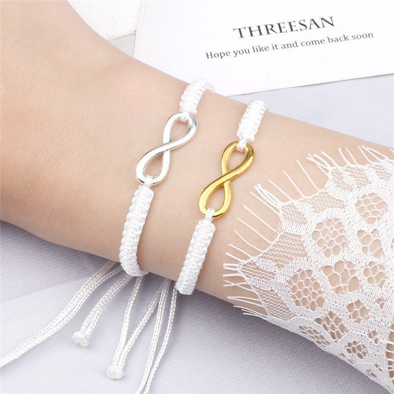 2 Stks/set Infinity Gevlochten Kit Armband Zwart/Wit Touw Vriendschap Liefde Koppels Charm Verstelbare Armbanden Mode-sieraden Cadeau