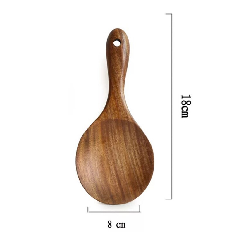 Utensilios de cocina de madera de Acacia sin pintar para el hogar, con asas largas, utensilios de cocina de madera maciza únicos, cucharas de sopa para restaurante: A