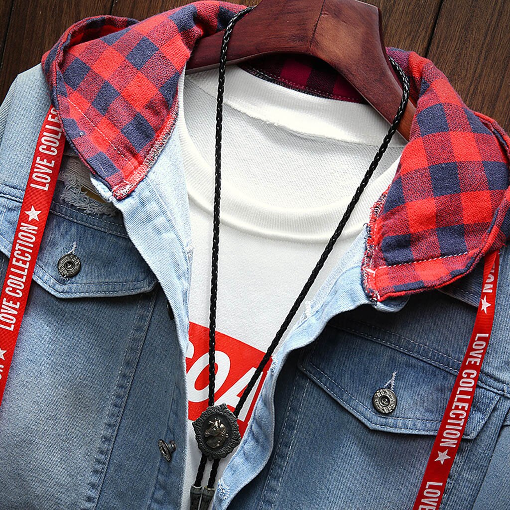 Mens Jackets And Coats Blue Holes Denim Coats Men Spring Autumn Loose Casual Jean Jackets plaid Denim Jackets