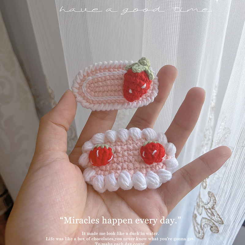 Pinzas para el cabello de fresa de ganchillo hechas a mano para niñas recién nacidas, horquillas a presión de hilo de algodón, horquillas rojas, pasadores BB para niños