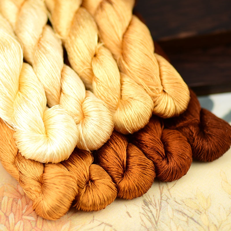 1 pièces/400m fil à broder en soie/100% fil de soie/broderie à la main point de croix/jaune doré/9 couleurs dégradé