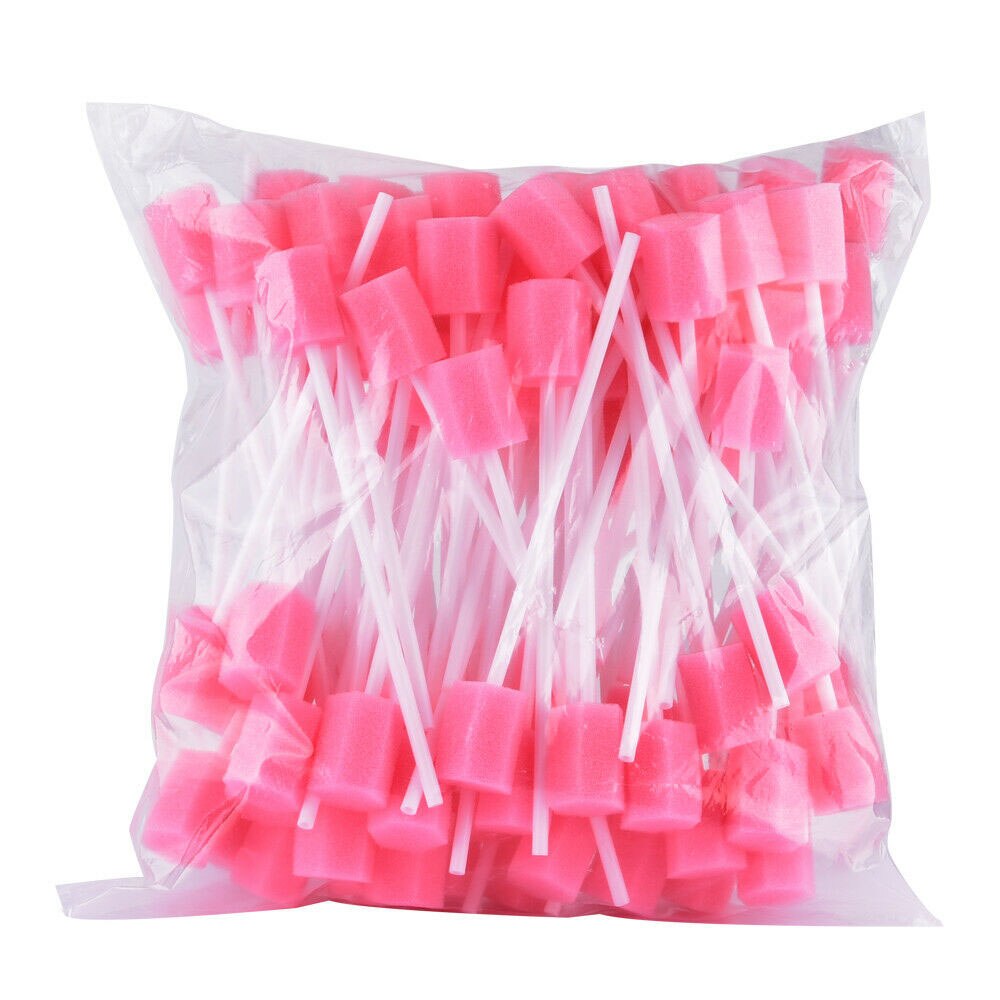 Esponja desechable para el cuidado bucal, hisopo de esponja para limpieza de dientes con palo, hisopo de esponja desechable para el cuidado bucal, 100 Uds.