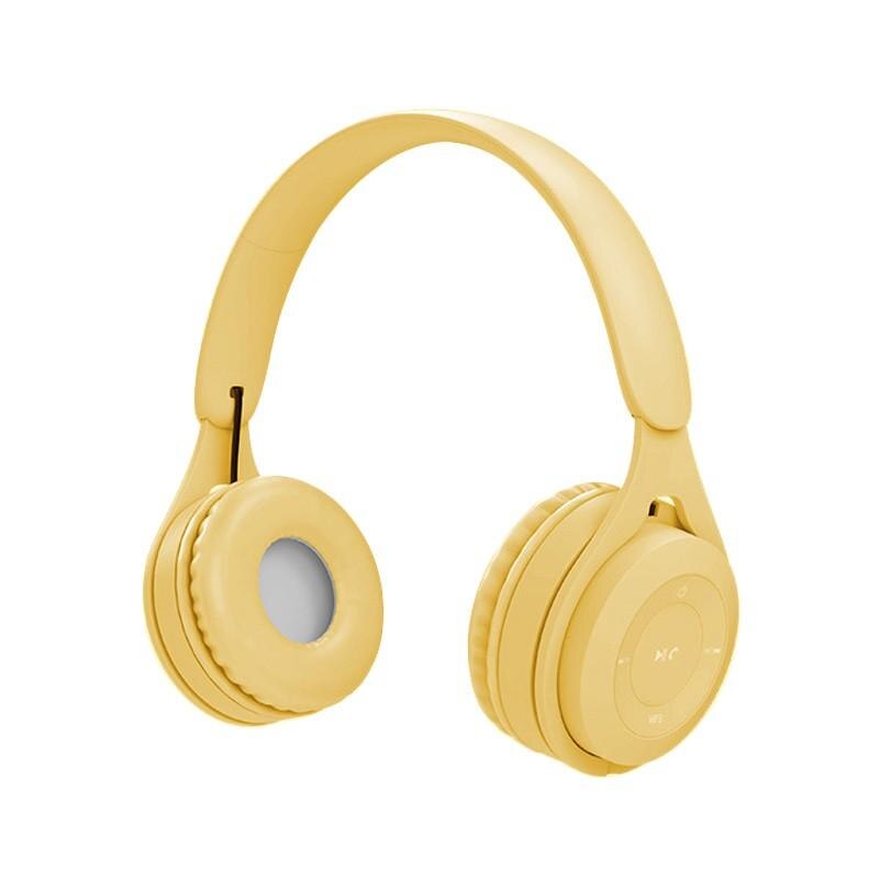 Bluetooth Wireless Headphones Macaron Color Hifi Music Auto Pairing Earphones Can Inserted TF Card Blue Pink Yellow Headsets: Yellow
