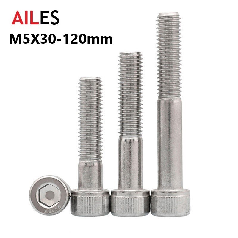 304 Stainless Steel M5 Partially Thread Allen Bolts Hexagon Hex Socket Cap Head Half Tooth Screws M5x30 70 80 100 120mm DIN912
