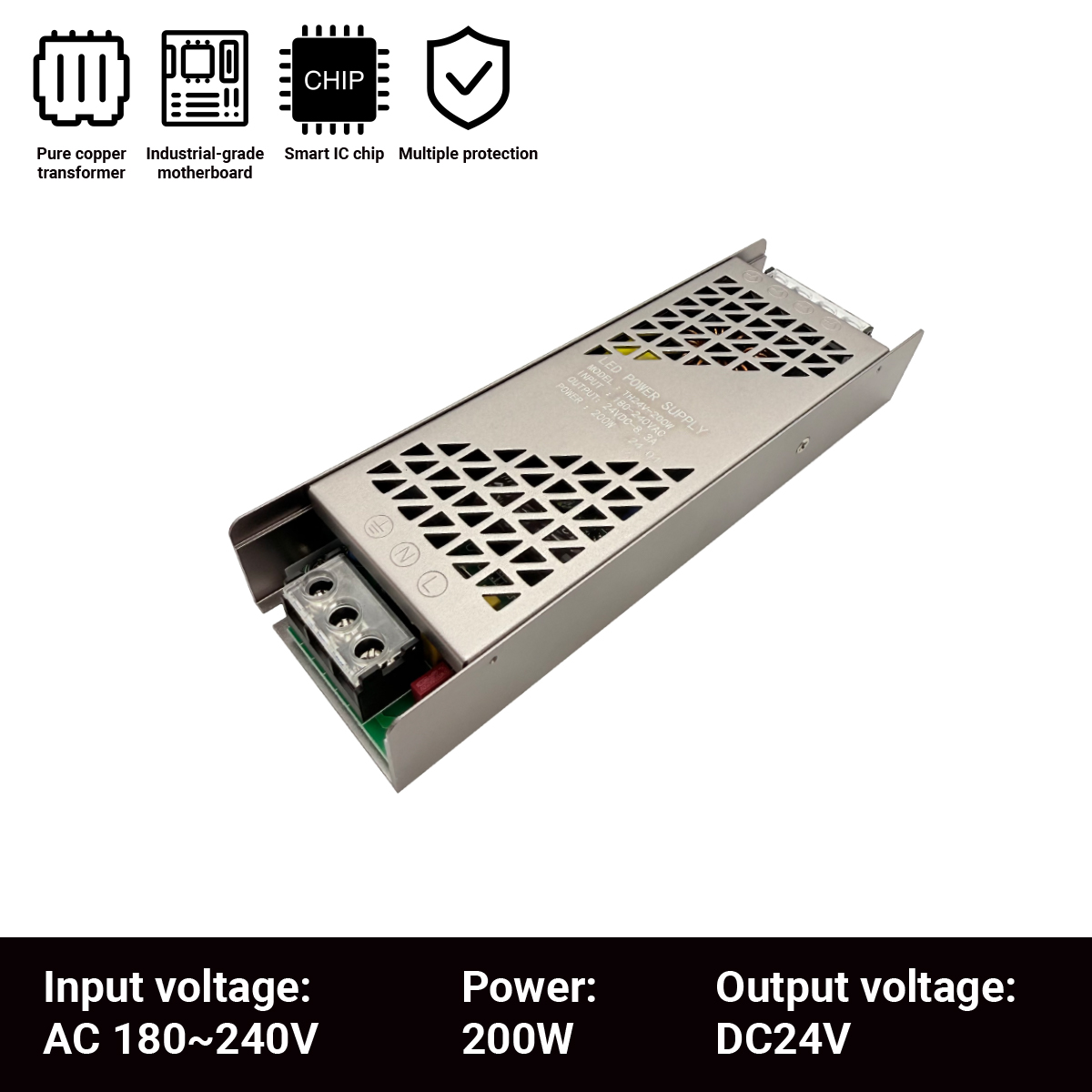 Ultradünner Treiber für LED-Streifen, Konstantspannungs-Netzteil, DC 12 V/24 V, Beleuchtungstransformatoren, Mini60 W, 100 W, 150 W, 200 W, 300 W, 400 W: Grau