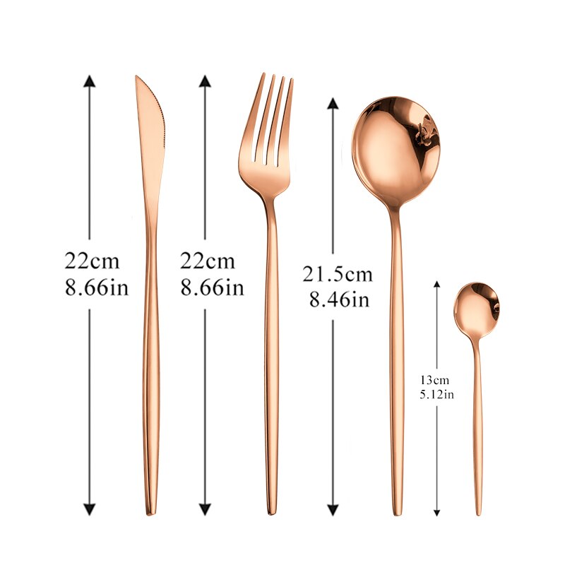 Hjem spisestel sæt guld 18/10 rustfrit stål bestik sæt gaffel ske kniv opvaskemaskine tåler sølvtøj bestik sæt: Roseguld