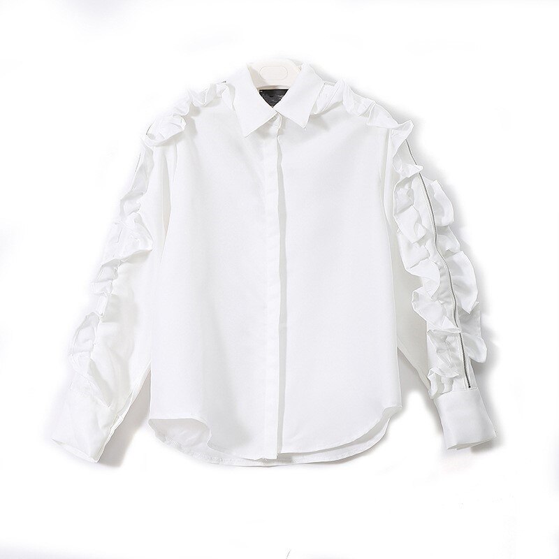 Neploe solide volants femmes chemises coréen nouvelle rue BF à manches longues Blouse décontracté col rabattu Blusas 66983: 66983 white