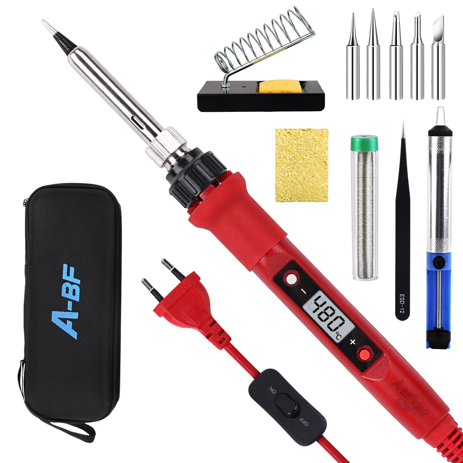 A-BF Digital Display Thermostat Electric Soldering Iron 60W Fast Heating Adjustable Multifunctional Welding Tool Set: 836D-OBZT7-R / US