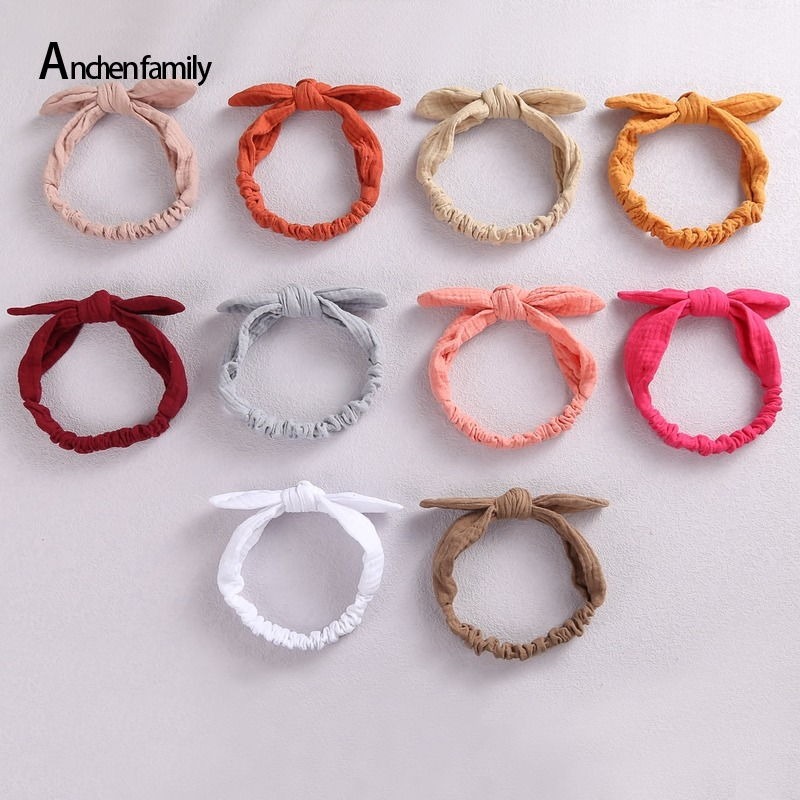 Cintas elásticas para el pelo para bebé, diadema de lino y algodón para niña, accesorios para el cabello con nudo, turbante con orejas de conejo para niño pequeño, lazos de Playa suaves