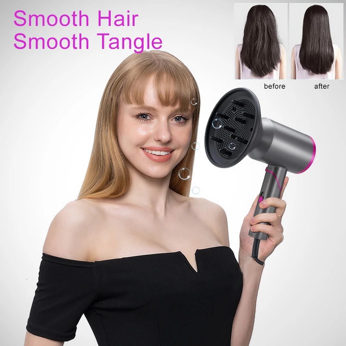 Ionic Hair Dryer 1800W Portable Lightweight Blow Fast Drying with Diffuser and Concentrator Nozzle for Home & Travel Dryer