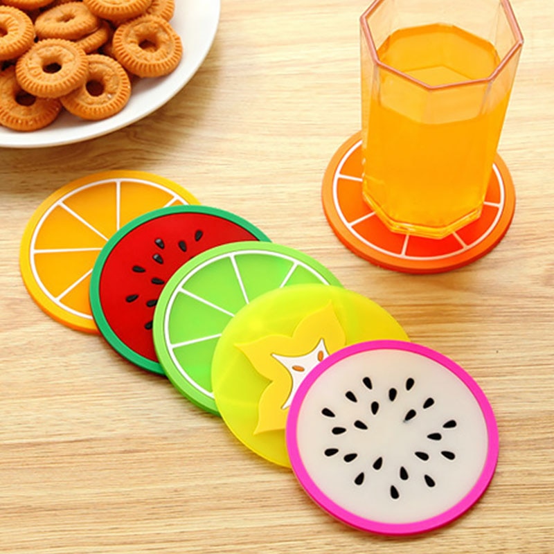 Cute Coaster Fruit Shape Silicone Cup Pad Slip Insulation Pad Mat Cup Drink Holder Placemat Mug Stand Home Kitchen Accessories