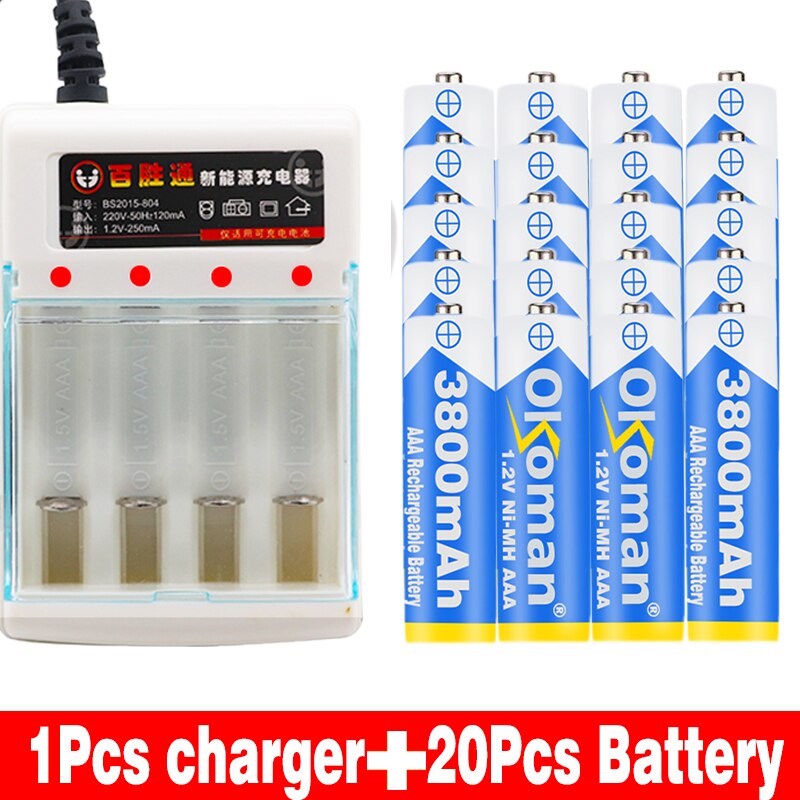 Figh 1.2V 3800mAh NI MH AAA Pre-Charged Ni-MH Rechargeable aa Battery For Toys Camera Microphone Batteries + Charger: Green