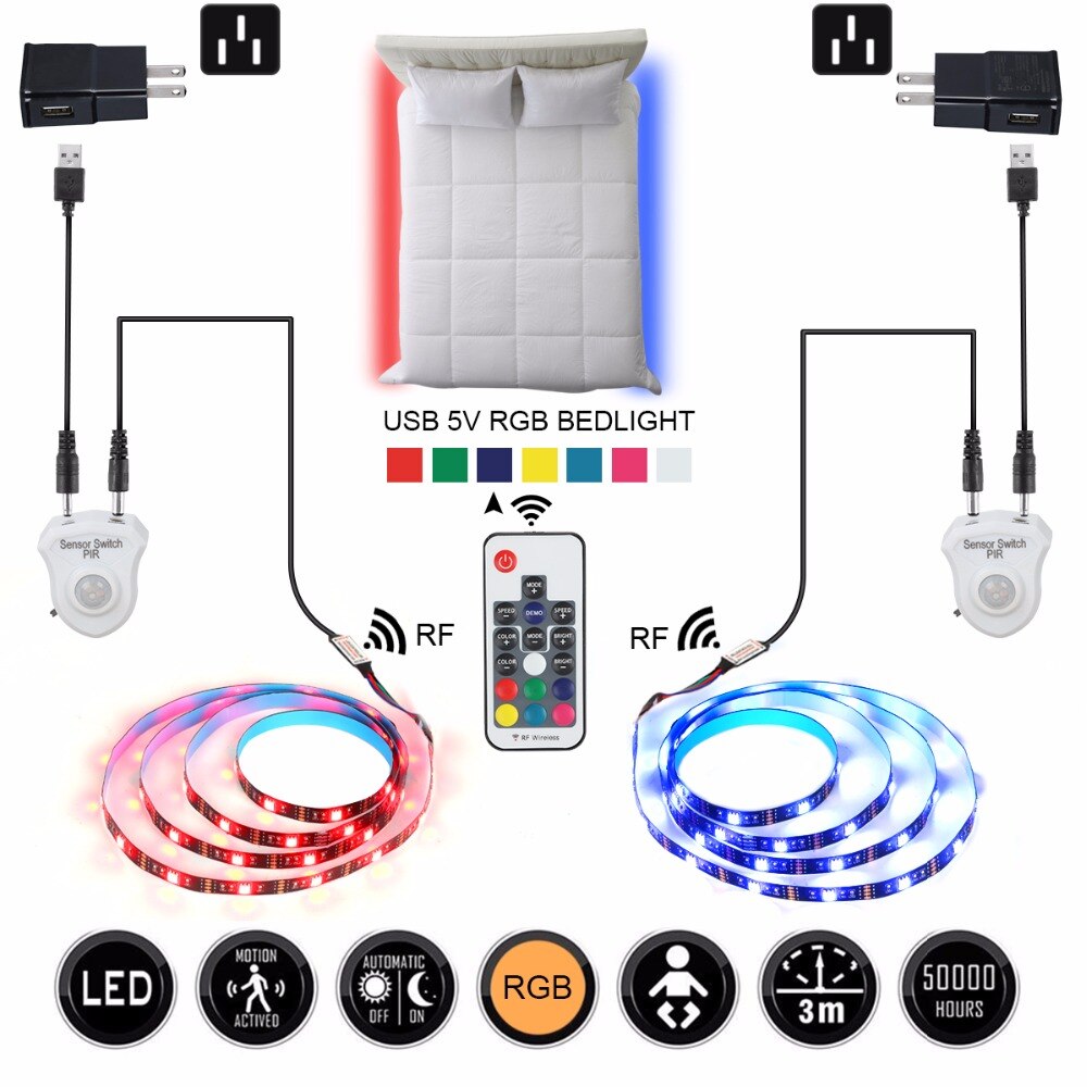 Draadloze PIR Motion nachtlampje Sensor 5050 rgb LED Strip Waterdicht Slaapkamer Night Bed Trap Kast Licht Decoratie 5 v