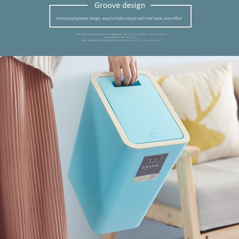 12L Bathroom Trash Can Toilet Kitchen Waste Bin Dustbin Garbage Bin Press Lid
