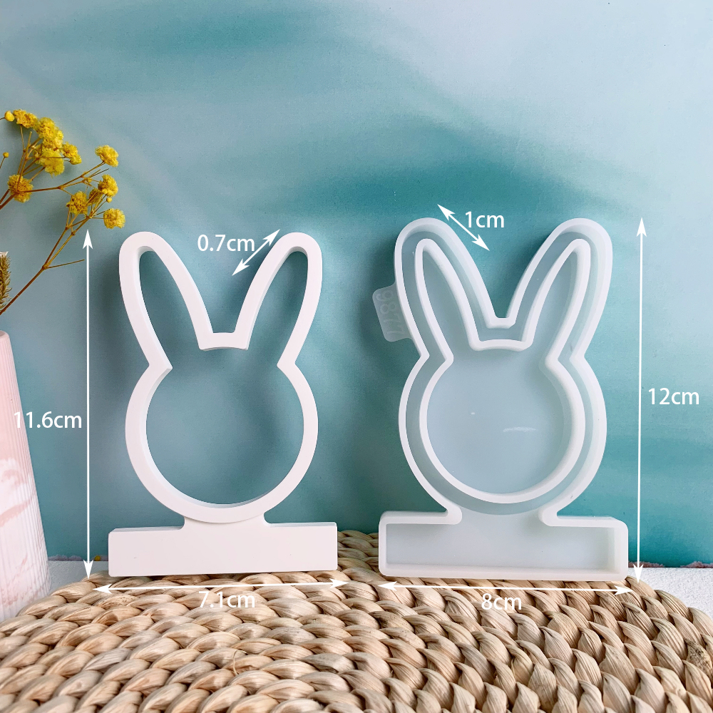 Vela de conejo hueca 3D, adornos decorativos, candelabro, molde de yeso, molde de silicona DIY, de Pascua, decoración del hogar hecha a mano: Gris claro