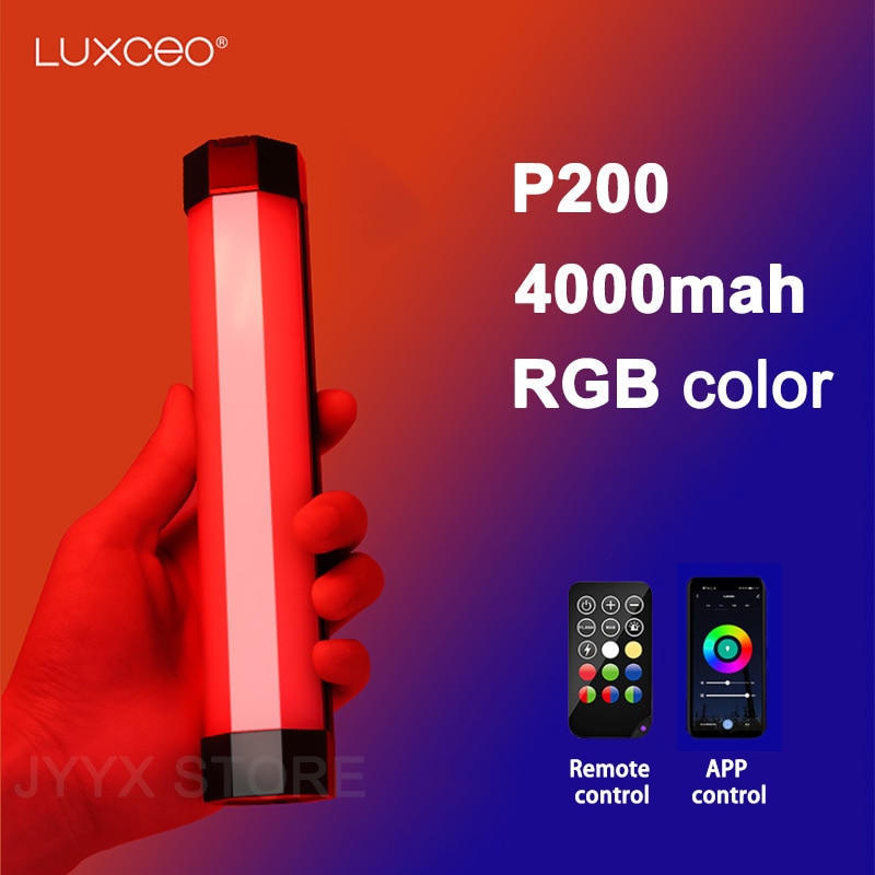 LUXCEO-Palo de luz LED P200 para fotografía, tubo impermeable de mano, RGB, luz suave, Control remoto por aplicación de teléfono portátil