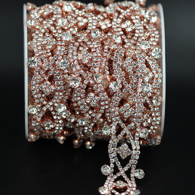 fantasia Oro Rosa di Modo di Cristallo Catena Della Tazza del strass Guarnizioni Abito Da Sposa Decorazione per Abiti Da Sposa Abbigliamento applique ordinare: rosa oro 22