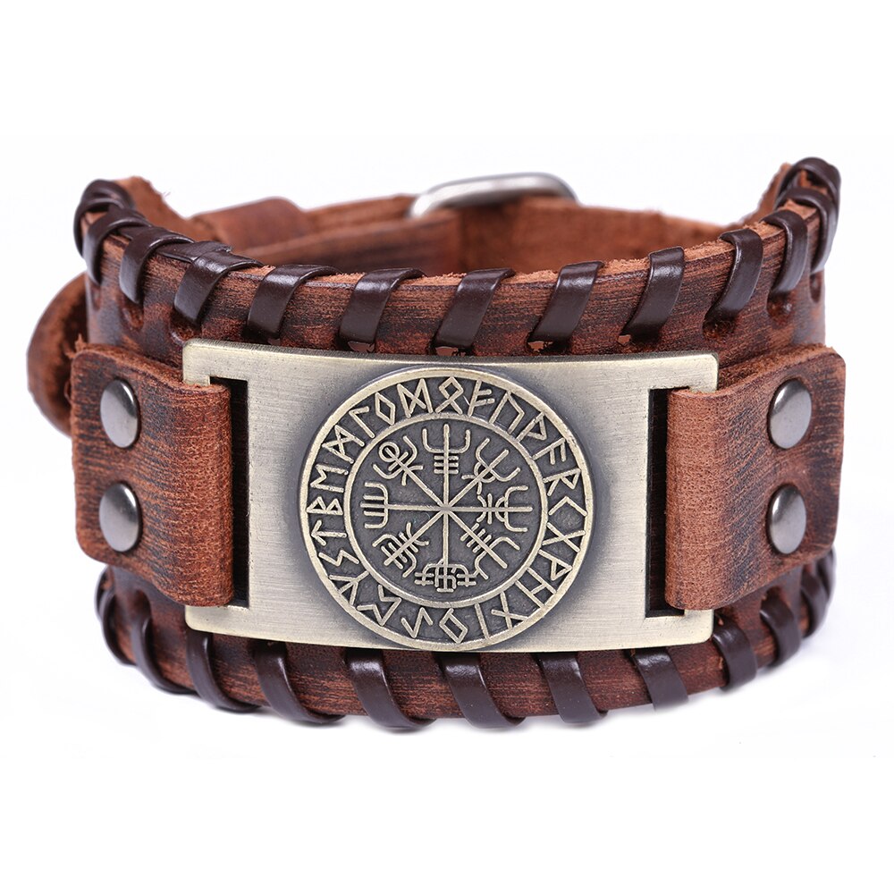 LIKGREAT Vintage Charm Wide Leather Bracelet Men Punk Braided Rope Alloy Cuff Bangle Male Wristband Viking Bracelet Mens Jewelry: 572-10