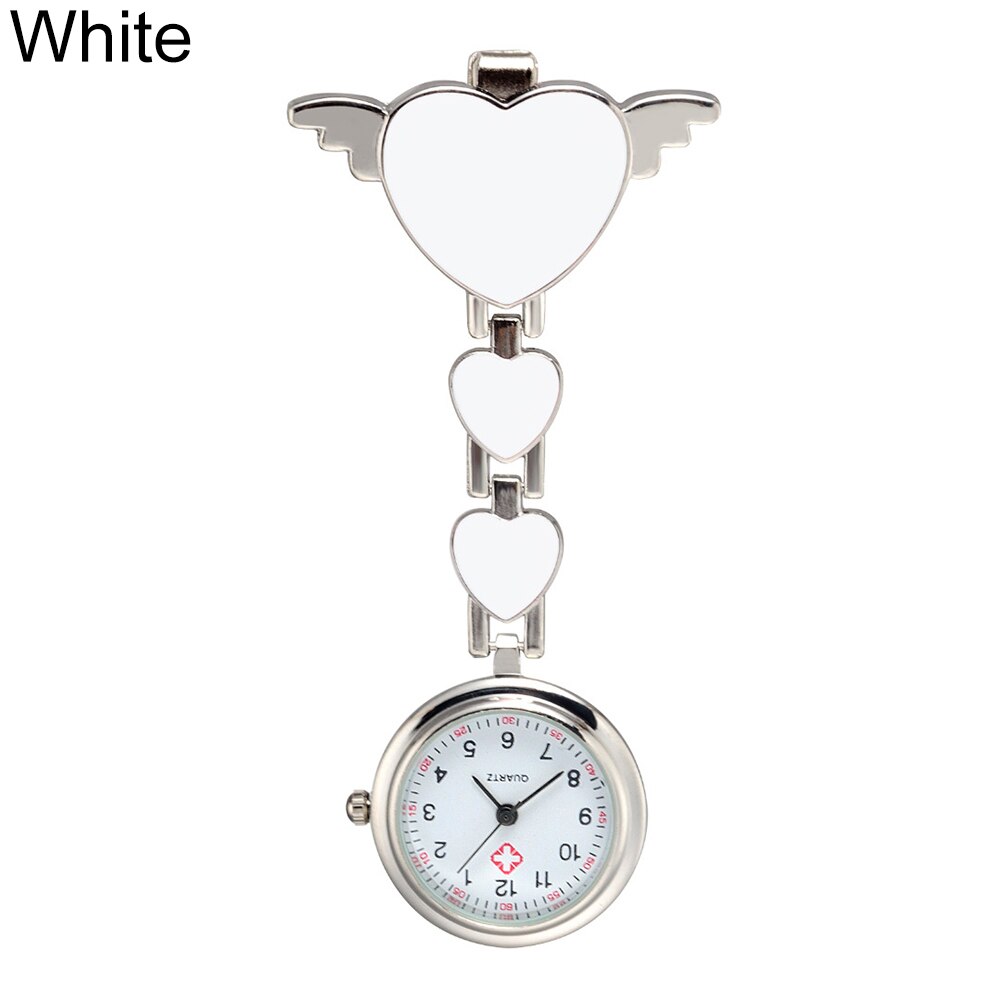 Nurses Watches Doctor portable Watch Cute Love Heart Quartz Clip on Fob Nurses Brooch Tunic Pocket Watch: White