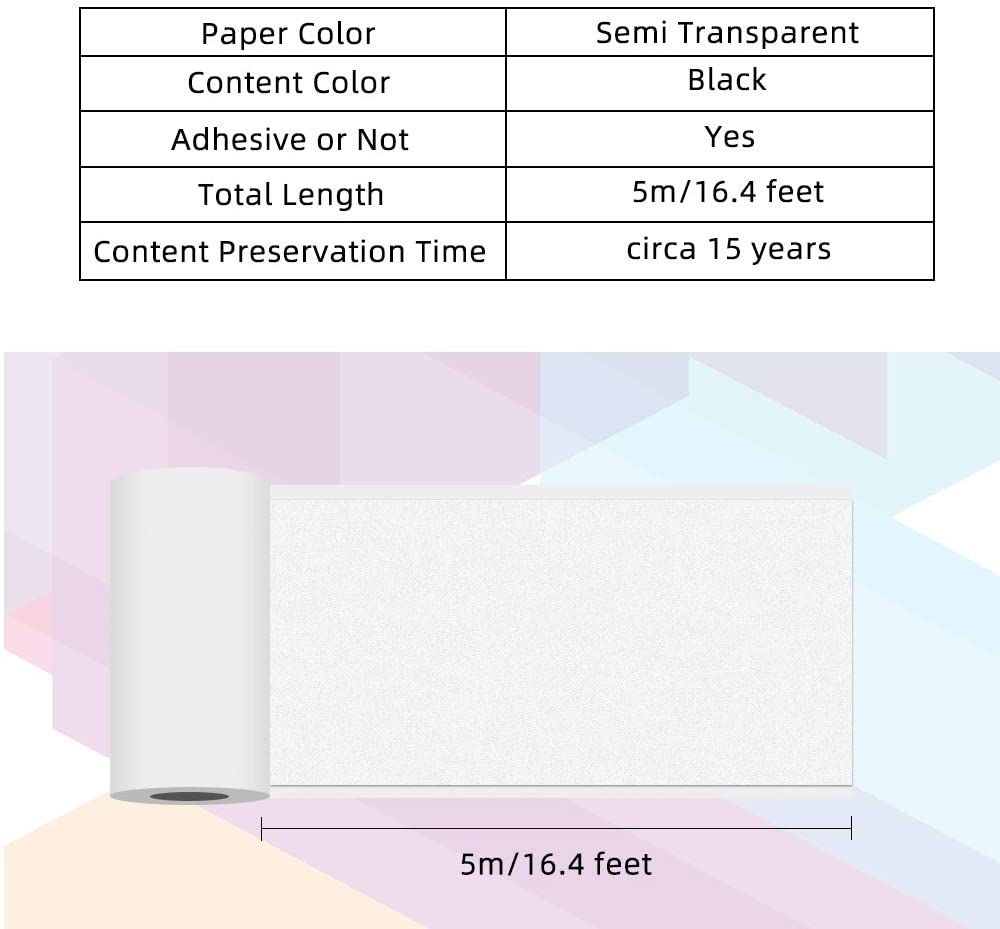 Phomemo Semi Transparent Printer Paper Adhesive Sticker Printer Rolls for Phomemo M02 M02S M02 Pro Good Thermal Paper Roll