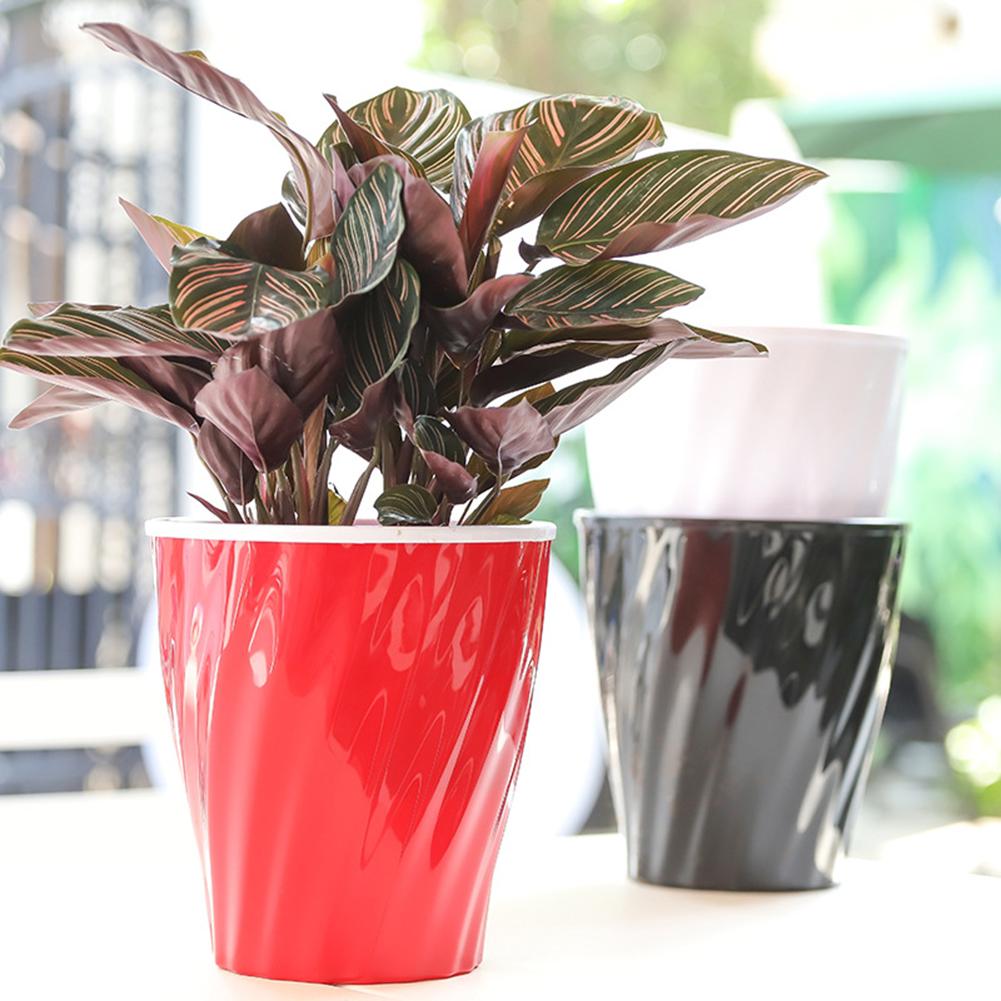 Double Layer Wavy Flower Plant Pot Automatic Absorbing Water Resin Tabletopss Planter Stylish Home Decoration