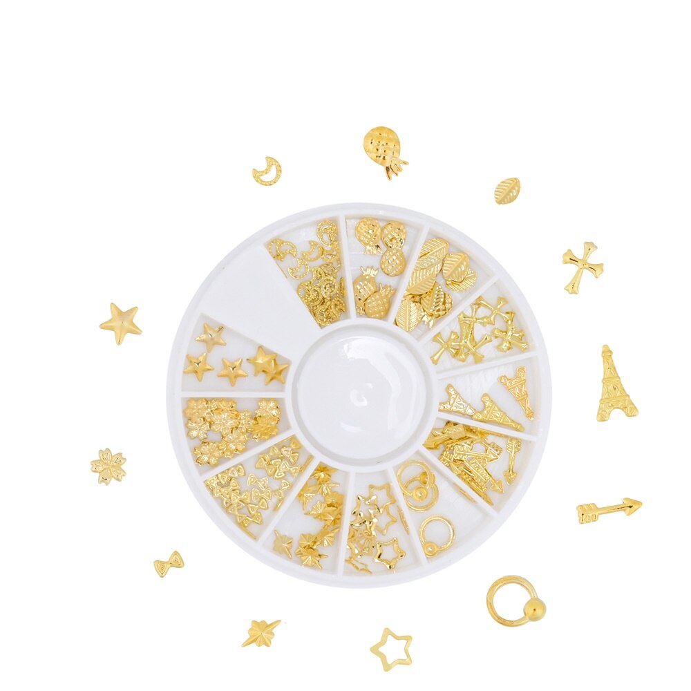 1Box Mini Heart Star Moon Gold Nail Art Glitter Metal 3D Frame Jewelry Epoxy Resin Mold Filling For DIY Crafts Making Decoration