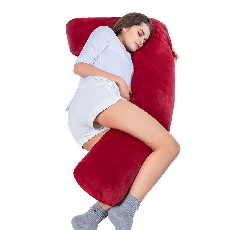 Tours complets Dos Ventre Coussin Protecteur pour Femmes De Maternité Oreiller de Lit Velours Dormeurs Latéraux Coussin Abdominal Future Maman Oreiller: red-T Shape