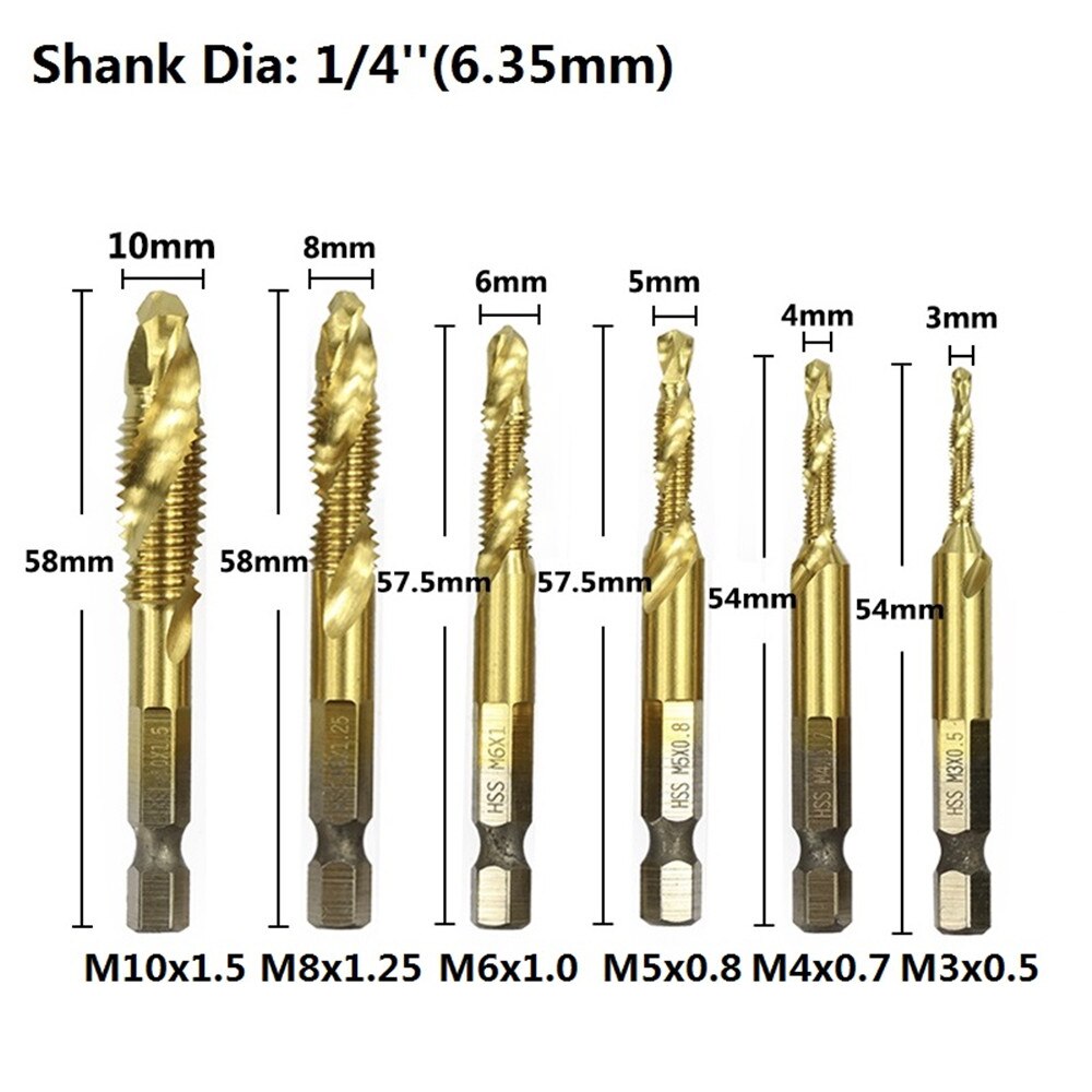 M3-M10 metric hss coated canister screw tap hex 1/4 "shank thread tap drill drill spiral tap