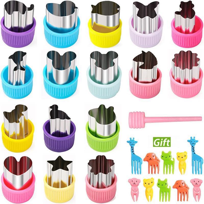 Mini cortadores de frutas y verduras de animales, juego de formas para niños, DIY, bonito cortador de galletas, comida, pan, fabricante de sellos, molde