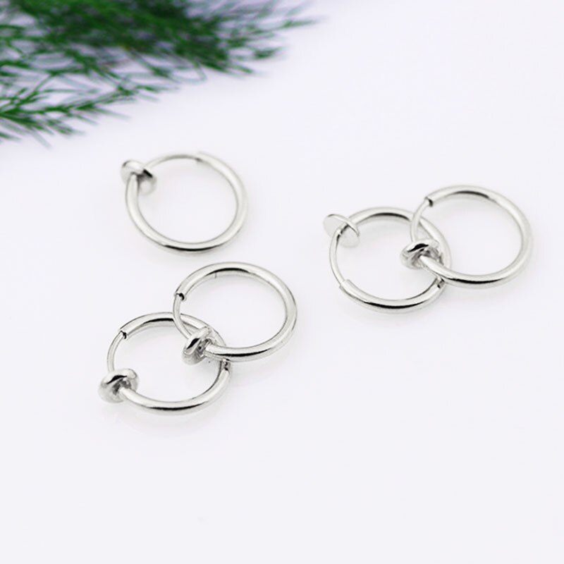 5 Pcs Cirkel Oor Clip Geen Piercing Sieraden Punk Kleine Hoepel Oorbellen Intrekbare Eenvoudige Mode Unisex Neus Lip Oor Hoepel clips: Silver / 11mm