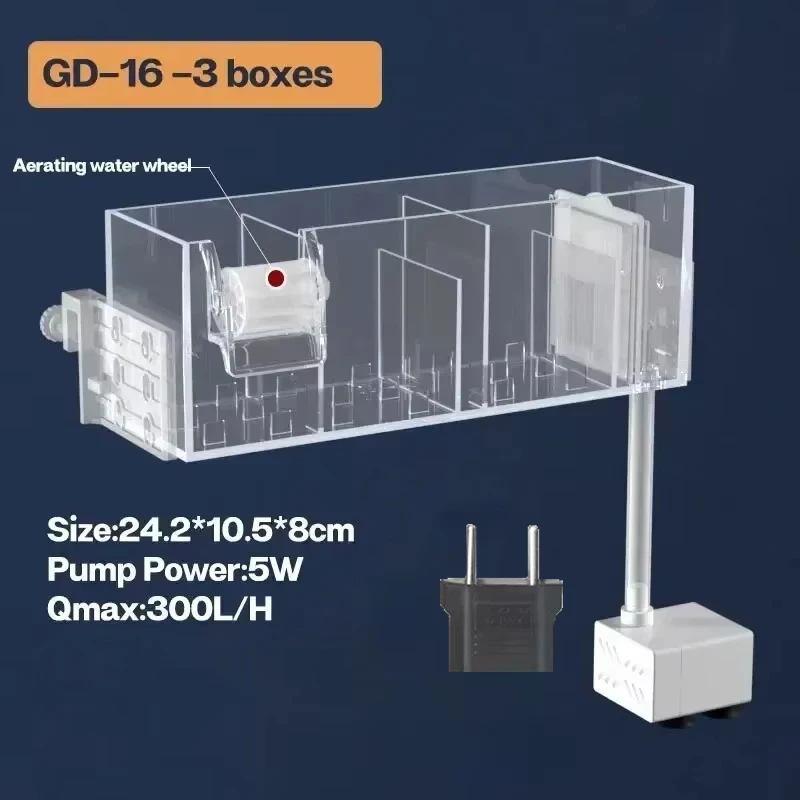 Fish Tank Waterfall Filter Box Wall Mounted Built-In Silent Circulating Water Purifier 3-In-1 Oxygenator for Aquarium Tank Box: PURPLE