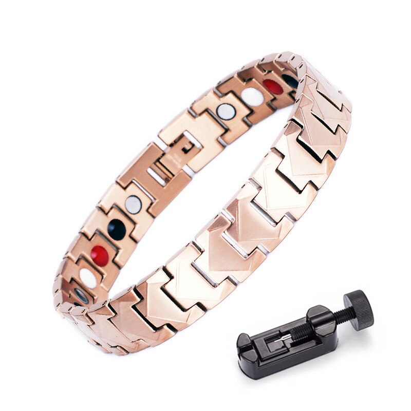 Men's Magnetic Bracelet European American Styele Magnetic Germanium Bracelet Stainless Steel Wristband Health Care Jewelry: Rose Gold  w tool