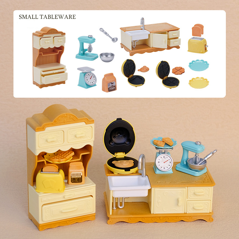 Miniatur-Puppenhaus-Möbelset, Miniatur-Küchenutensilien, Sofa-einstellen für das Wohnzimmer, Zubehör für BJD-Puppen: Gold