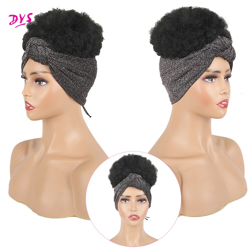 Haute bouffée Turban queue de cheval court crépus bouclés bandeau cordon enveloppement-queue de cheval 2 en 1 Updo tête-enveloppement perruque Turban afro-américaine