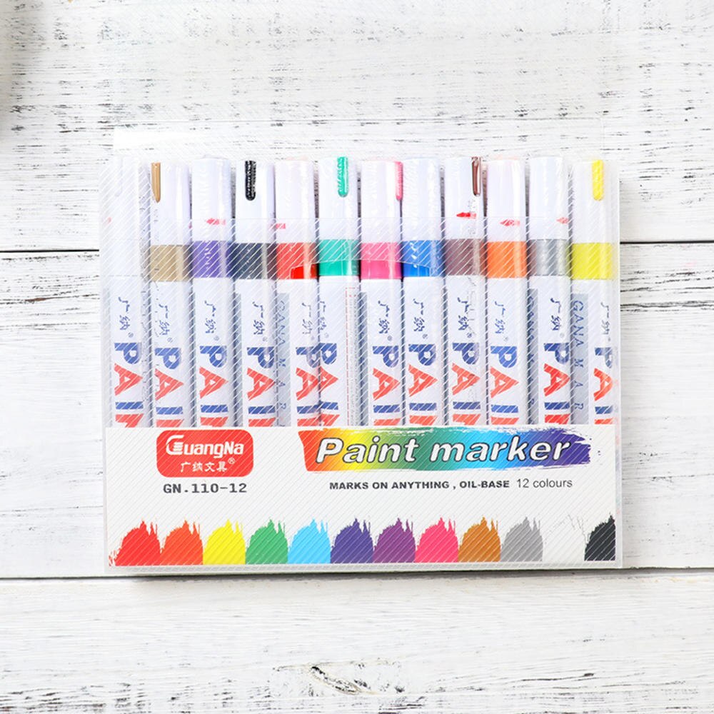 12PCS Acrylic Paint Marker Pens Permanent Art Rock Metal Glass Pebble Waterproof Highlighter Album Graffiti Blackboard Pen: A-12colors