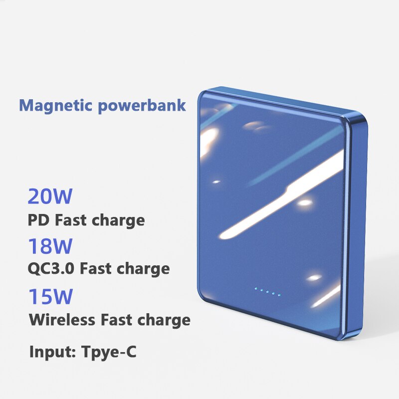 Magnetische Power Bank Draadloze Oplader 15W Snel Opladen Externe Batterij Draagbare Oplader Voor Iphone13 Extra Batterij Poverbank: BLUE / 10000mAh