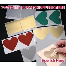 50pcs Scratch Off Stickers 70x80mm Love Heart Shape Gold Silvery Red Color Blank For Secret Code Cover Home Game Wedding Message