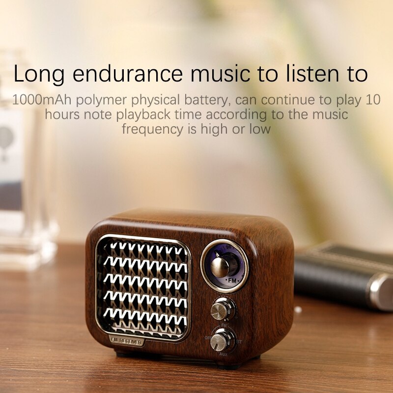 FM Small Retro Radio with Bluetooth, Nostalgic Radio with 1100MAh Rechargeable Battery, Support AUX/TF Card/Bluetooth